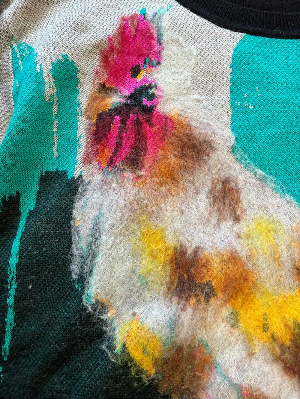 Anthropologie Rooster Art Crewneck Sweater with Artist Lauren Walcott Tag - Picture 7 of 7